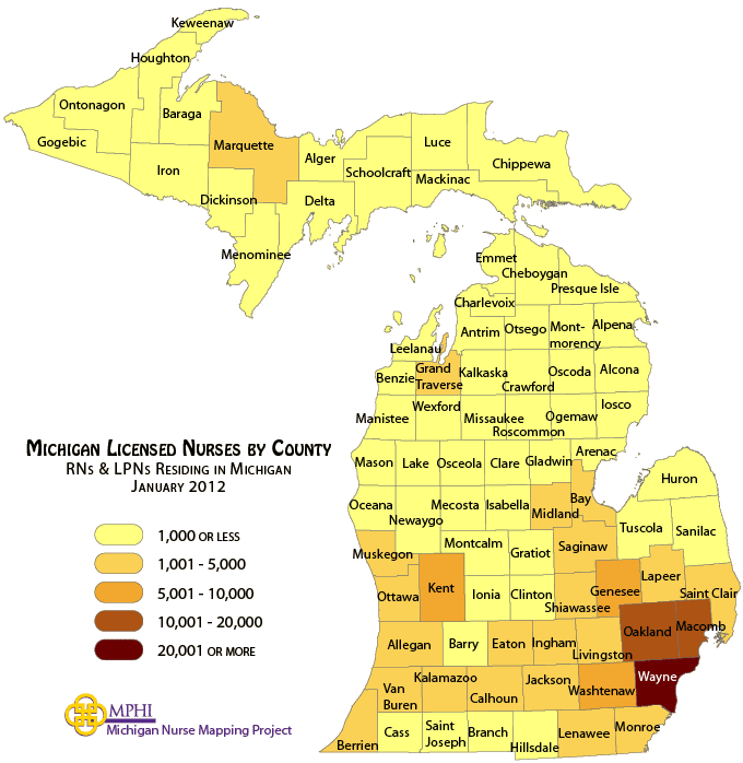 MI total nurses by county